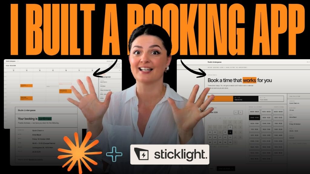 Thumbnail for my video about building a booking app with Sticklight instead of paying for a WordPress plugin